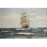 20th century Marine School, oil on canvas, "Tea Clipper, Sir Lancelot" signed indistinctly J.R.