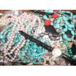 A quantity of mixed mainly costume jewellery including 925, marcasite set and necklaces including