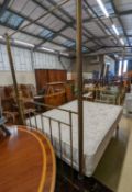 A Victorian style brass four poster double bed frame, with an Odd Mattress Company Hampton 150cm