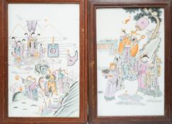 Two framed Chinese famille rose plaques, 41 x 26cm