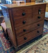 A mahogany chest of two short and three long drawers with turned handles, width 105cm, depth 53cm,