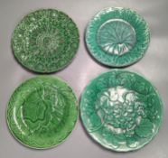 Twelve Victorian and later green glazed leaf dishes, largest 25.5cm