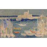 Frank Archer, RWS, RE, ARCA, (1927-2016), watercolour with gouache, "Greek Harbour", signed and