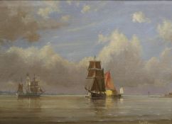 S. Francis Smitheman (1927-2016), oil on panel, "Craft becalmed on the Thames Estuary c1860",