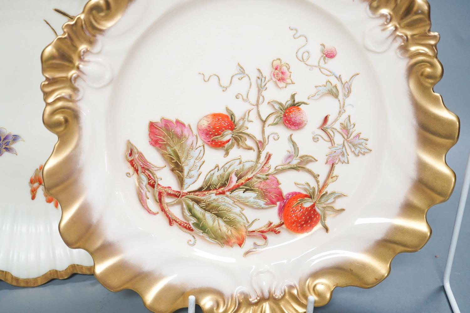 A Royal Worcester fine moulded plate painted and gilded with Strawberries by William Hale, signed WH - Image 4 of 5