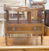 A Regency style mahogany four division Canterbury with single drawer, width 50cm depth 36cm height