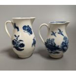 A Caughley sparrowbeak jug printed with the Three Flowers pattern and another printed with the Fence