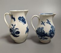 A Caughley sparrowbeak jug printed with the Three Flowers pattern and another printed with the Fence