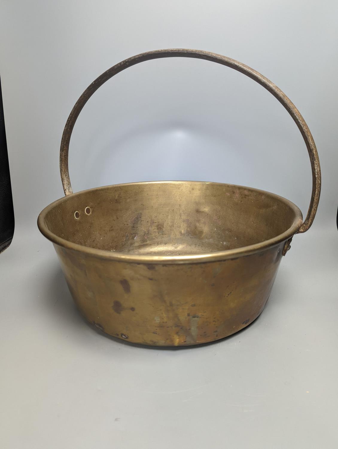 A studded copper pail, a coopered oak jug and other copper and brass warescoopered jug 28cm high - Image 4 of 4