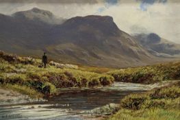 William J. Widgery (1822-1893), oil on canvas, Shepherd and flock in a Highland landscape, signed,