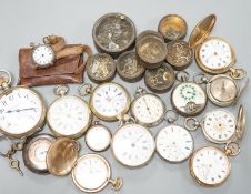 A small collection of assorted base metal and gold plated pocket watches including Hebdomas and