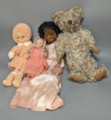 A Nora Wellings type mulatto doll and an Armmand Marseille doll 341, teddy etc, mulatto doll 43cms