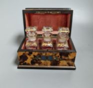 A 19th century French inlaid tortoiseshell scent bottle casket 14.5cm