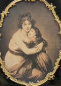 A sepia print of a mother and child within parcel gilt ebonised frame, overall 103 x 75cm