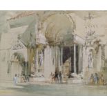 John Carter, watercolour, Cathedral entrance, Fidenza, signed with Exhibition label verso, 30 x