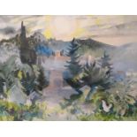 Frank Archer, RWS, RE, ARCA (1927-2016), watercolour with gouache, "Sunrise Olympie", signed and