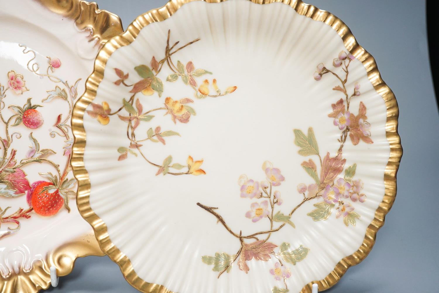 A Royal Worcester fine moulded plate painted and gilded with Strawberries by William Hale, signed WH - Image 2 of 5