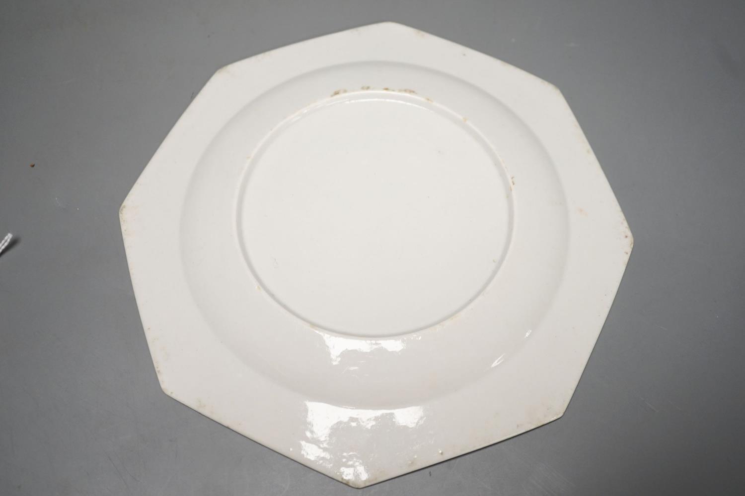 A good Bow octagonal plate painted in kakiemon style with the Two Quail bowl pattern c. 1755-58, - Image 3 of 3