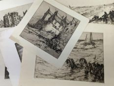 Nelson Dawson (1859-1941), seven assorted etchings,1. 'Fishermena's Haven', reserve proof, signed,