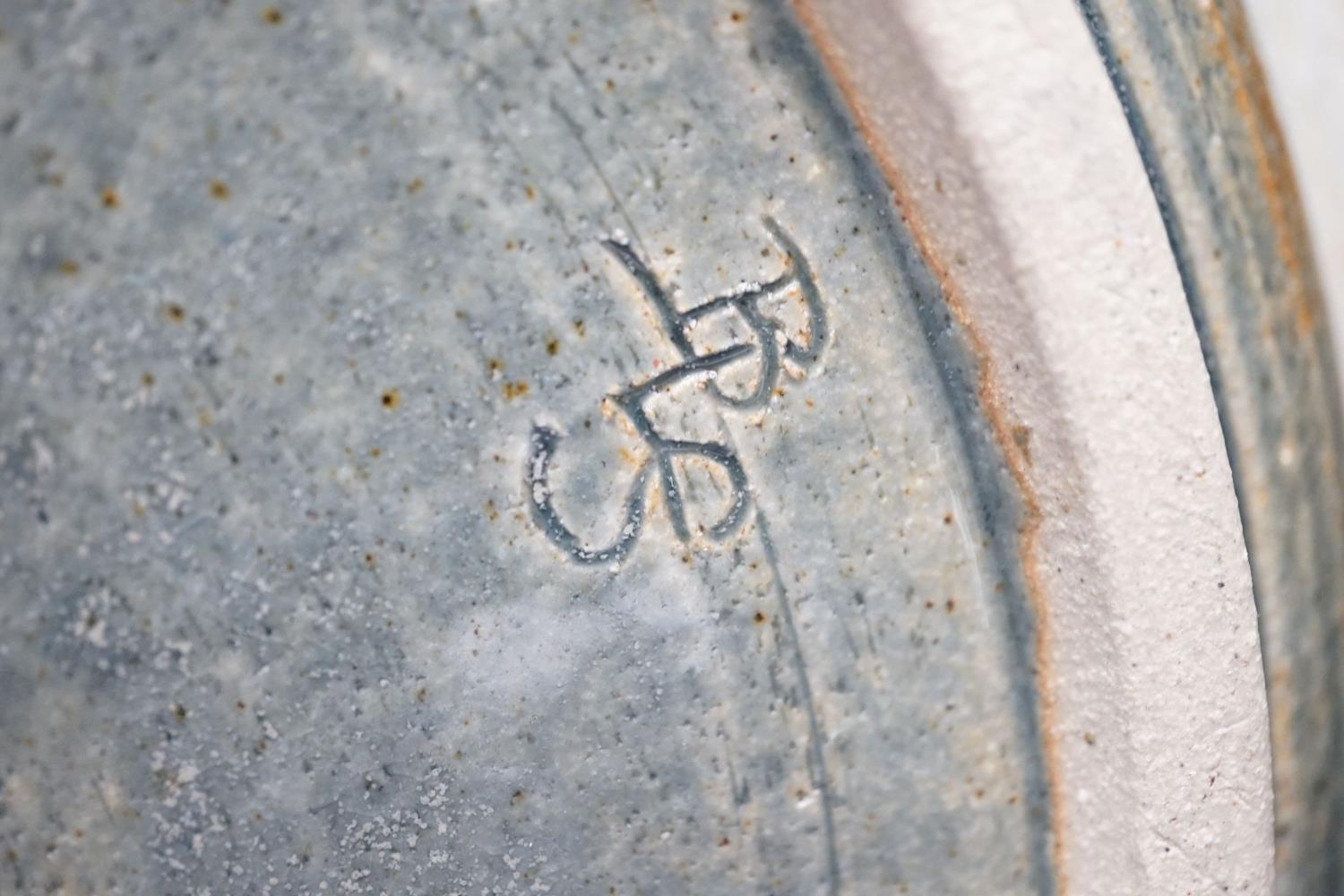 A large raku studio pottery vase, height 33cm, and a stoneware dish - Image 5 of 6