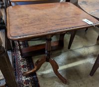 A Victorian rectangular mahogany tripod wine table, width 59cm, depth 46cm, height 70cm, together