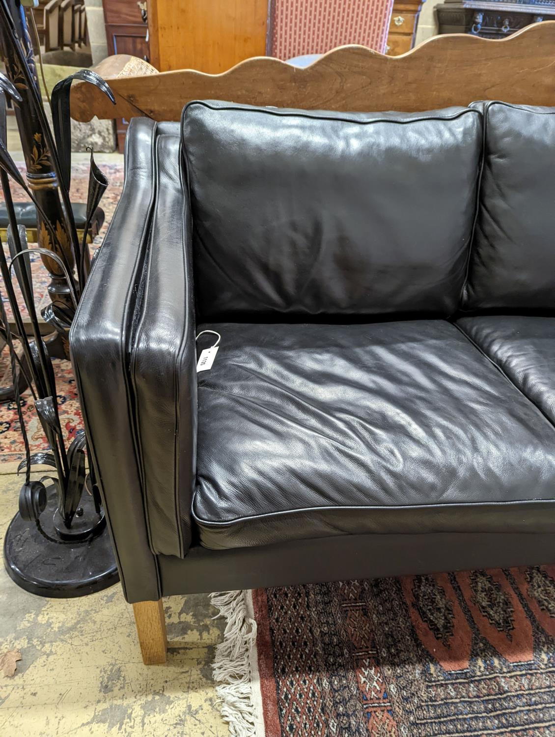 A Danish black leather two seater sofa in style of Borge mogensen - Image 2 of 4