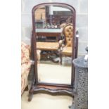 A Victorian mahogany cheval mirror, width 74cm height 153cm