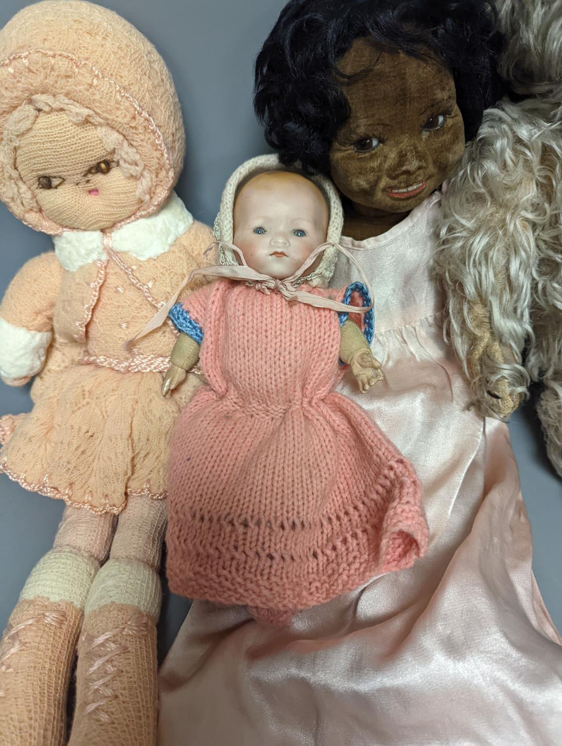 A Nora Wellings type mulatto doll and an Armmand Marseille doll 341, teddy etc, mulatto doll 43cms - Image 3 of 5