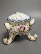 A Meissen pot pourri urn and cover, Marcolini period, on four feet painted with flowers in gilded