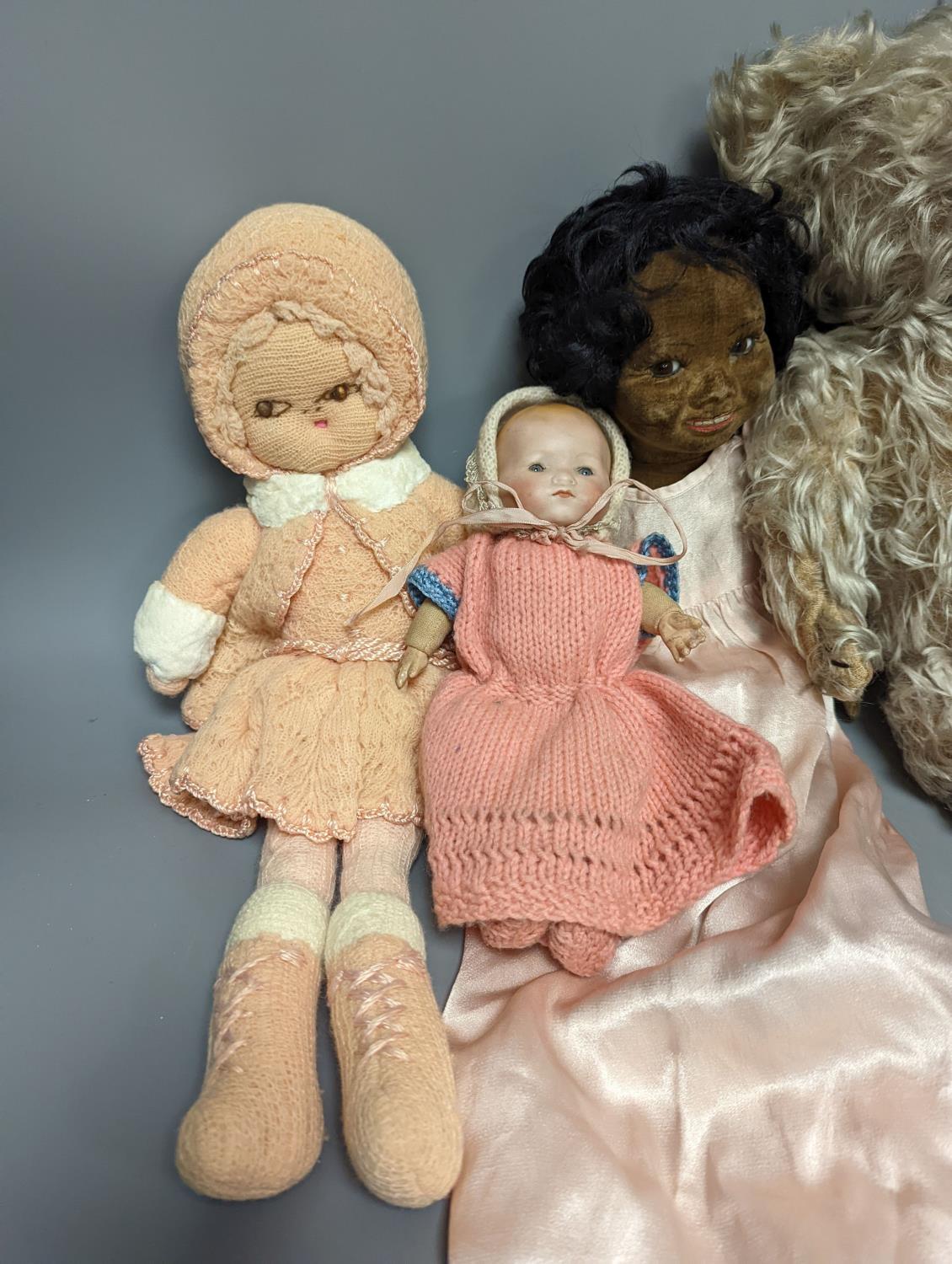 A Nora Wellings type mulatto doll and an Armmand Marseille doll 341, teddy etc, mulatto doll 43cms - Image 2 of 5