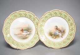 A late 19th century Aynsley pair of plates painted by F. Micklewright each signed, with a Widgeon or