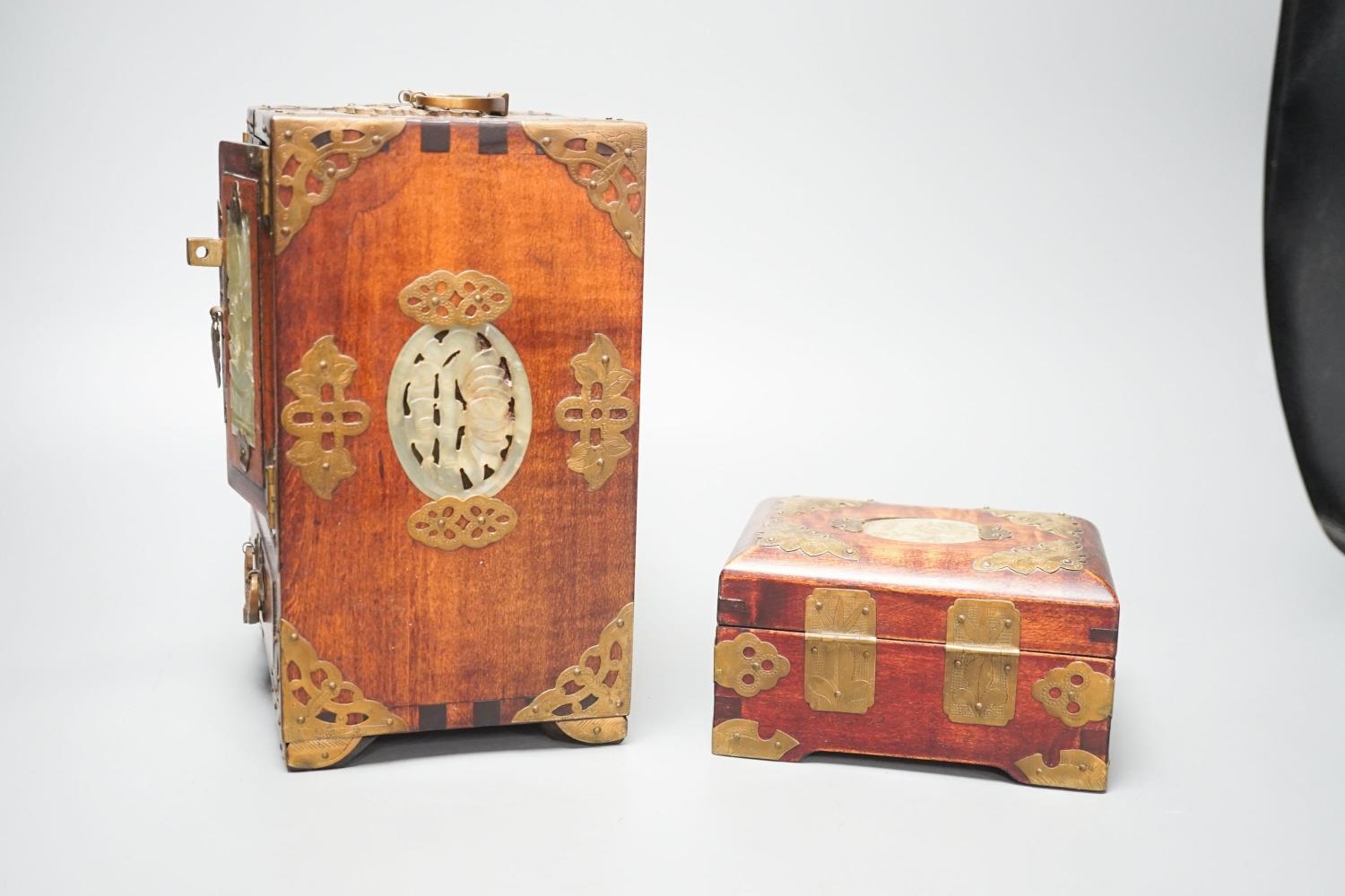 A Chinese brass-mounted table cabinet, height 22cm and a similar jewellery box - Image 10 of 10