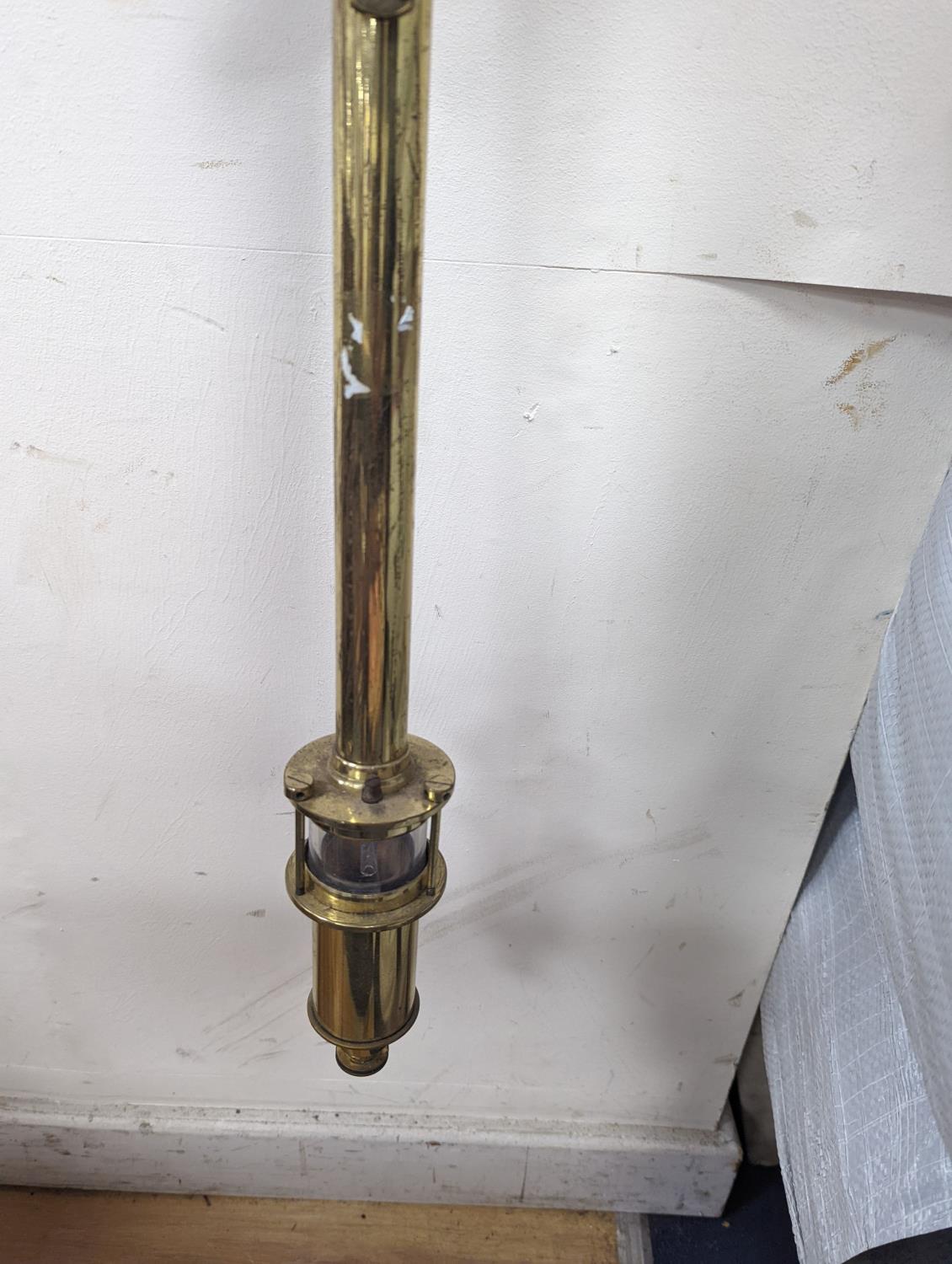 A brass ship's barometer and thermometer with gimbled wall mount, height 100cm - Image 4 of 4