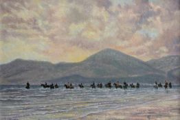 Roy Miller (1938-), oil on canvas, Huntsmen on the seashore, signed, 44 x 64cm
