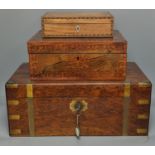 A Victorian rosewood writing slope and two other 19th century boxes, Writing slope 45cm x 18cm