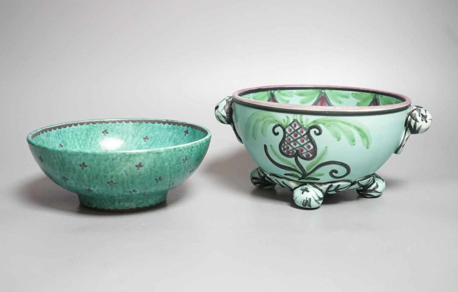 A Gustavsberg Argentaware bowl, designed by Wilhelm Kage and an Egersund two handled bowl 22cm