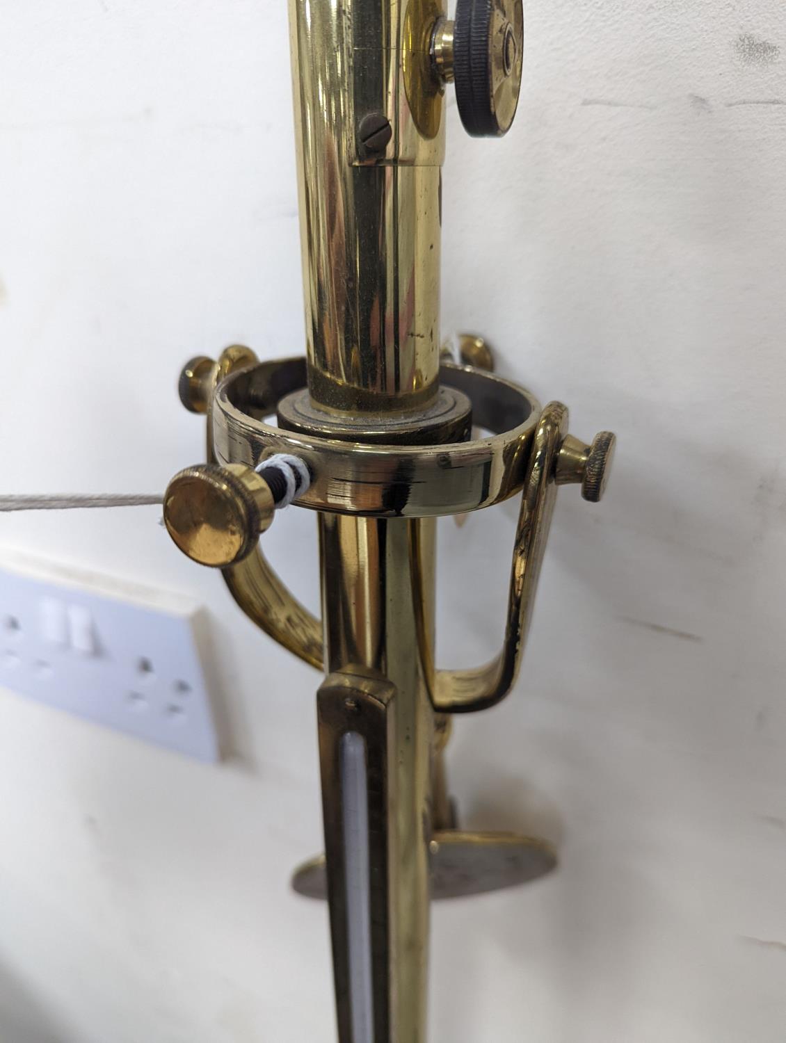 A brass ship's barometer and thermometer with gimbled wall mount, height 100cm - Image 3 of 4
