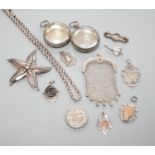 A small group of mainly silver and white metal jewellery including belcher chain, brooches,