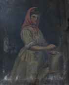 English School c.1900, oil on canvas, Maid holding a pail, 59 x 49cm