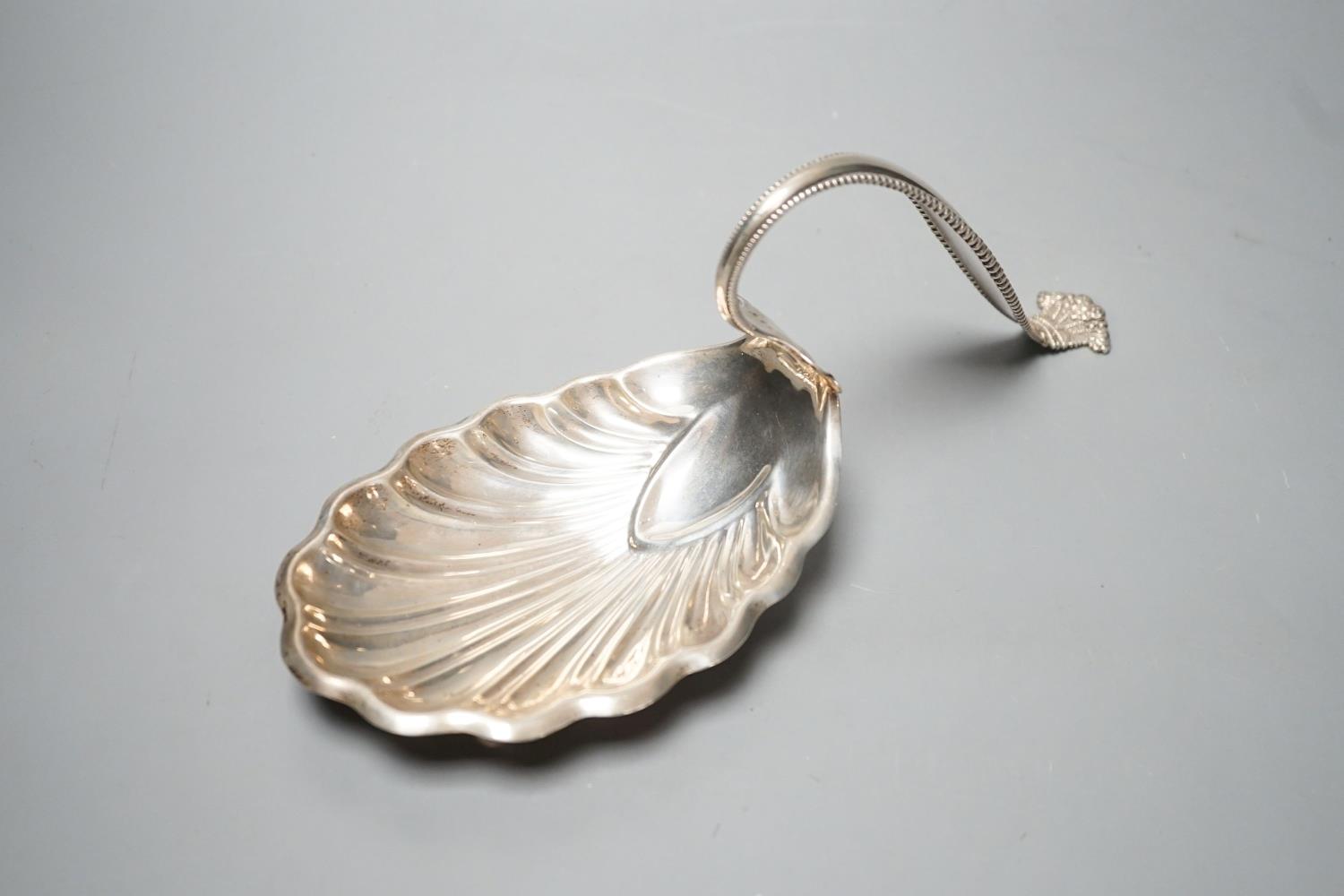 A sterling spoon shaped shell dish, by George W Schleiber & Co, 26.5cm, 6oz. - Image 2 of 6