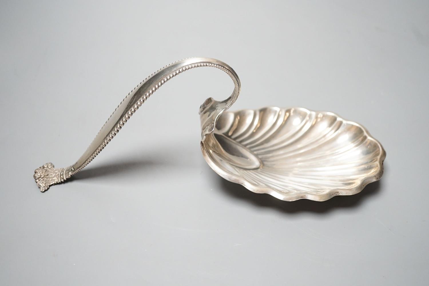 A sterling spoon shaped shell dish, by George W Schleiber & Co, 26.5cm, 6oz. - Image 5 of 6