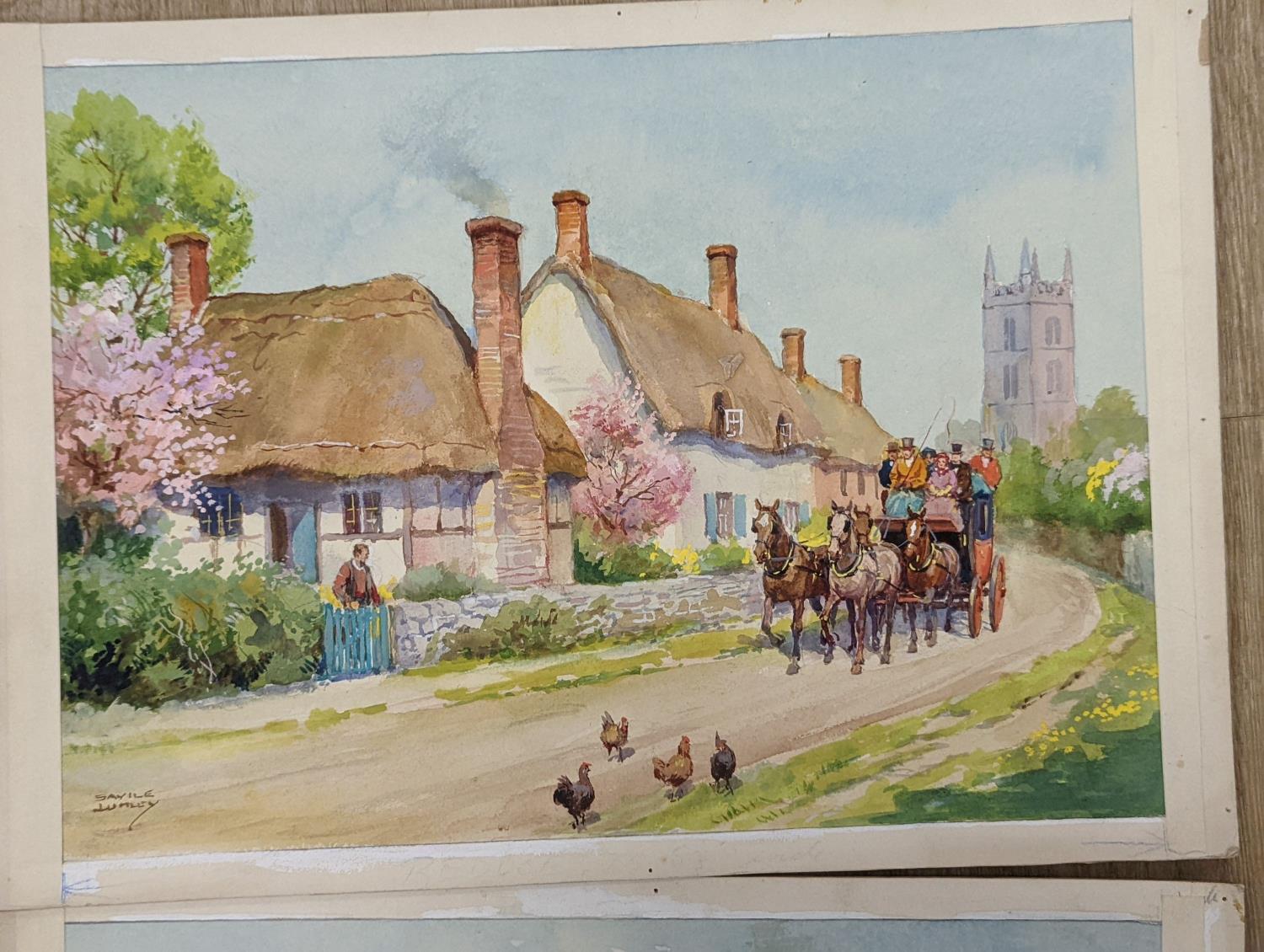 Savile Lumley (1876-1960), seven watercolours; Coaching scenes (4), signed, largest 24 x 32cm. and - Image 7 of 8