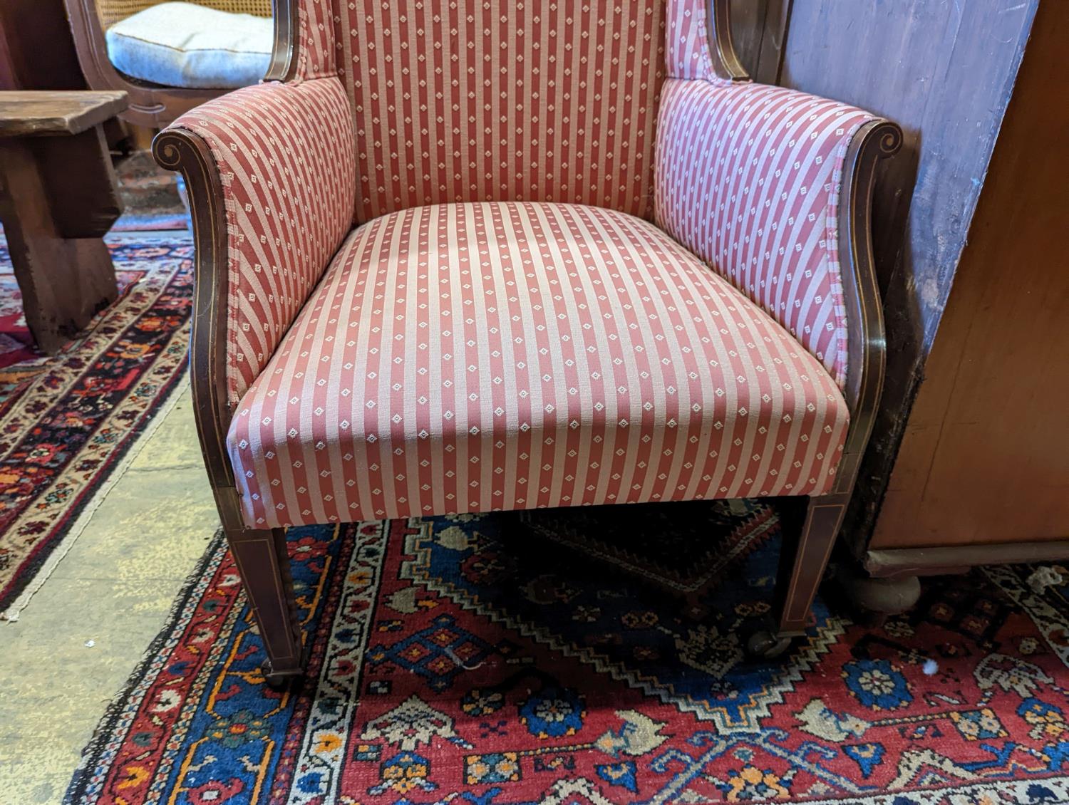 An Edwardian inlaid armchair with scrolled frame - Image 3 of 3