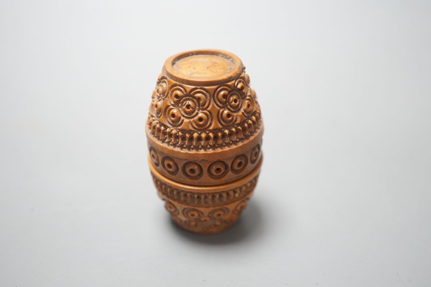 A carved coquilla nut box, 6cms high - Image 3 of 3