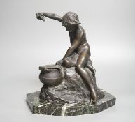 Lucy Gwendolen Williams (1870-1955). A bronze figure of a seated youth, green marble plinth, 24cm
