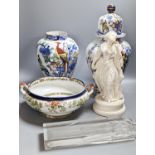 A pair of Masons vase, a Doulton Madras pattern bowl, bisque figure and moulded glass Madonna and