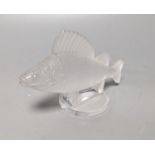 A Lalique clear and frosted glass Perche Poisson / Perch Fish car mascot, engraved mark Lalique