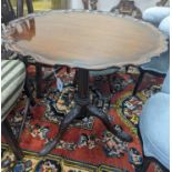 A George III and later circular mahogany tilt top birdcage tea table, diameter 69cm, height 72cm