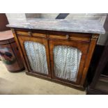 A Regency marble top chiffonier, width 107cm, depth 46cm, height 92cm