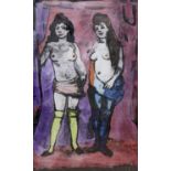 Sidney d'Horne Shepherd (1903-1993), ink and watercolour, Two standing women, signed, 32 x 20cm